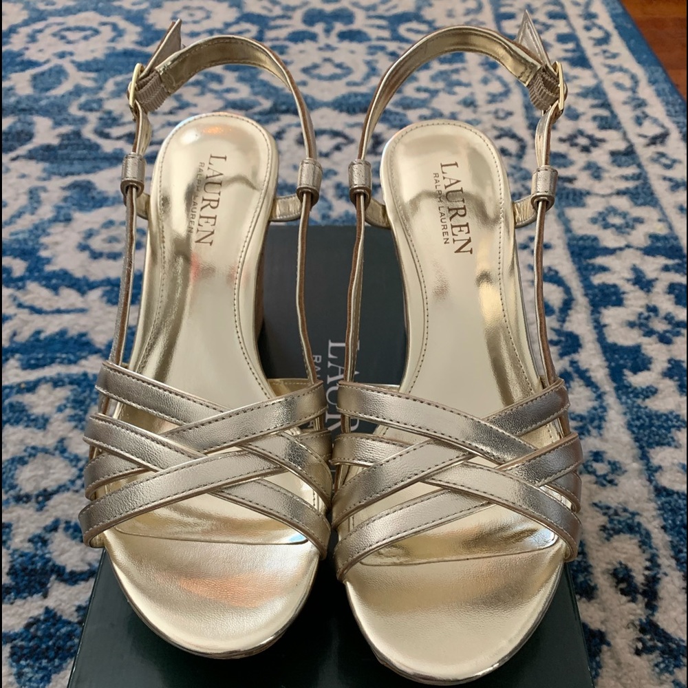 New Ralph Lauren Gold Wedge with Cork Bottom  7.5